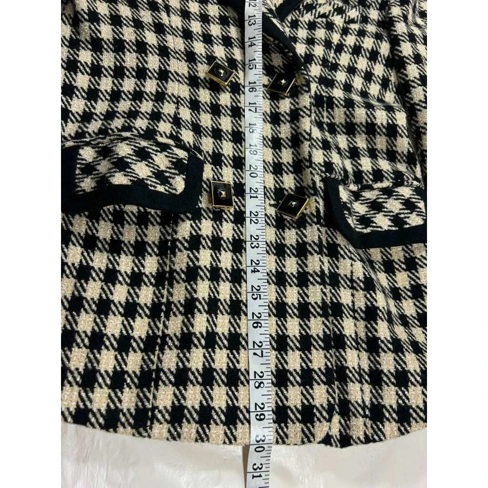 B High Collection Vintage Houndstooth Metallic Gold Button Blazer Black Cream 66